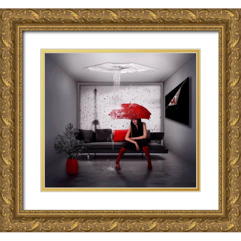 Rain in Paris Gold Ornate Wood Framed Art Print with Double Matting by Simongulashvili, Natalia