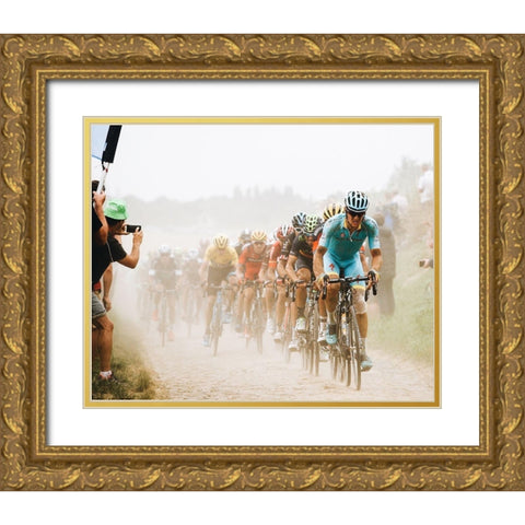 Cycling in the dust Gold Ornate Wood Framed Art Print with Double Matting by Beretta, Carlo