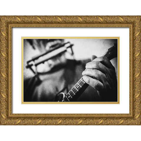 Wolf with mandolin and harmonica Gold Ornate Wood Framed Art Print with Double Matting by Schleicher-Schwarz, Roswitha