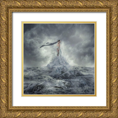 Mazu Gold Ornate Wood Framed Art Print with Double Matting by Hardibudi