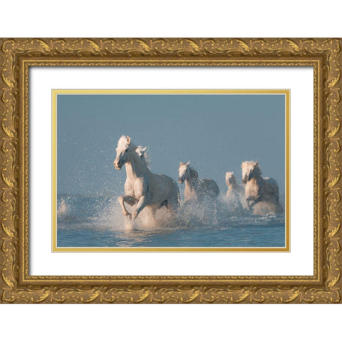 Angels of Camargue Gold Ornate Wood Framed Art Print with Double Matting by Anton, Rostovskiy