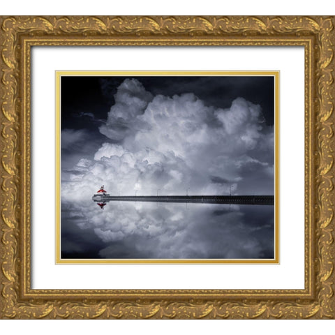 Cloud Desending Gold Ornate Wood Framed Art Print with Double Matting by He, Like