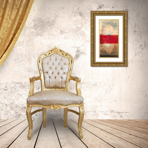 Lignes rouges I Gold Ornate Wood Framed Art Print with Double Matting by Becam, Carole