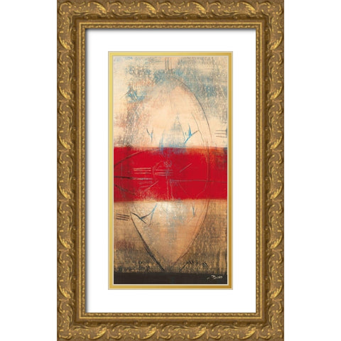 Lignes rouges I Gold Ornate Wood Framed Art Print with Double Matting by Becam, Carole