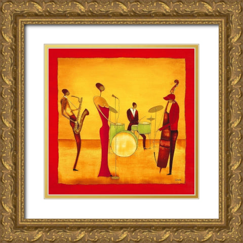 Jazz Band Gold Ornate Wood Framed Art Print with Double Matting by Ona