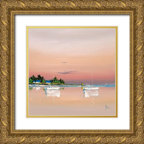Soleil couchant sur le golfe 1 Gold Ornate Wood Framed Art Print with Double Matting by Flanet, Frederic