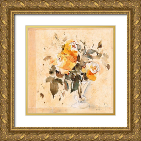 Roses III Gold Ornate Wood Framed Art Print with Double Matting by ROMO-Rolf Morschhauser