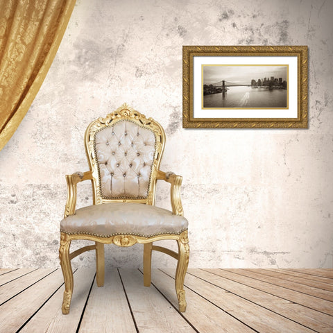 Brooklyn Bridge at Dawn Gold Ornate Wood Framed Art Print with Double Matting by Butcher, Dave
