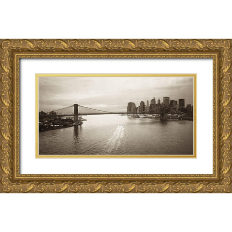 Brooklyn Bridge at Dawn Gold Ornate Wood Framed Art Print with Double Matting by Butcher, Dave