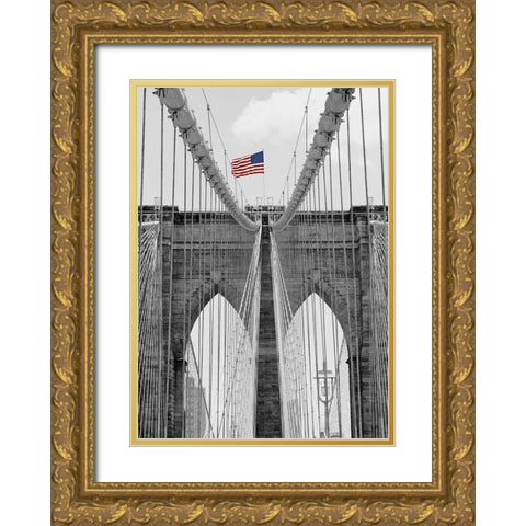 Brooklyn Bridge Tower and Cables #2 Gold Ornate Wood Framed Art Print with Double Matting by Butcher, Dave