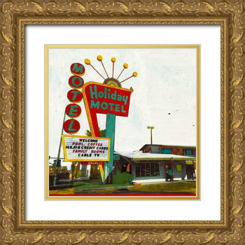 Holiday Motel - Miami Highway Gold Ornate Wood Framed Art Print with Double Matting by Olukman, Ayline