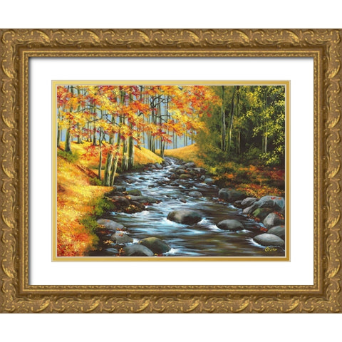 Durch den Herbst Gold Ornate Wood Framed Art Print with Double Matting by Richter, Cornelia