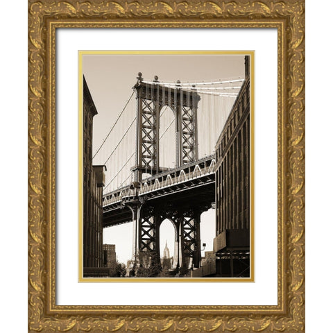Manhattan Bridge Gold Ornate Wood Framed Art Print with Double Matting by Terrible, Aurelien