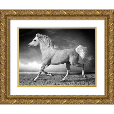 Walking along the Beach Gold Ornate Wood Framed Art Print with Double Matting by Llovet, Jorge