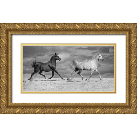 Horse Dancers Gold Ornate Wood Framed Art Print with Double Matting by Llovet, Jorge