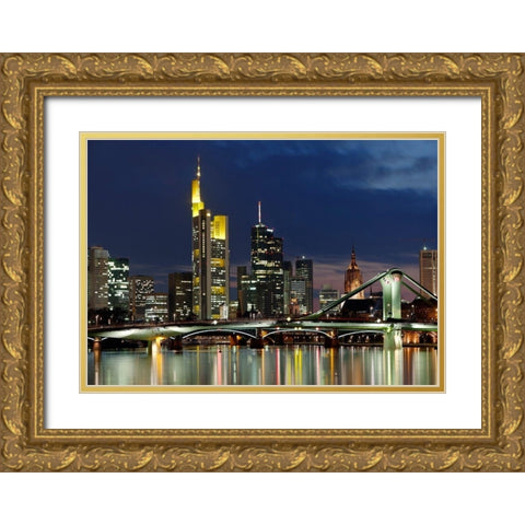 Frankfurt Main Skyline Abend Gold Ornate Wood Framed Art Print with Double Matting by Fischer, Rolf