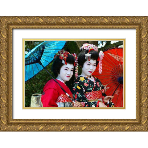 Geisha Smile Gold Ornate Wood Framed Art Print with Double Matting by Weber, Matthias