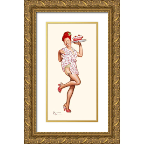 Avec des fraises Gold Ornate Wood Framed Art Print with Double Matting by Hitte, Patrick