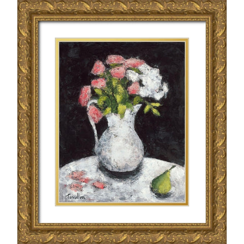 Roses d Elisa Gold Ornate Wood Framed Art Print with Double Matting by Persillon, Francoise