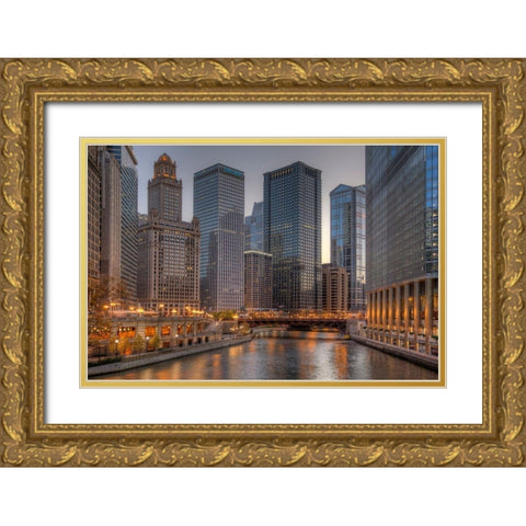 Peaceful Chicago Gold Ornate Wood Framed Art Print with Double Matting by Terrible, Aurelien