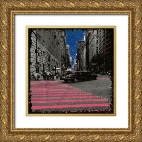 My Little Town Blue Gold Ornate Wood Framed Art Print with Double Matting by Simonutti, Riccardo