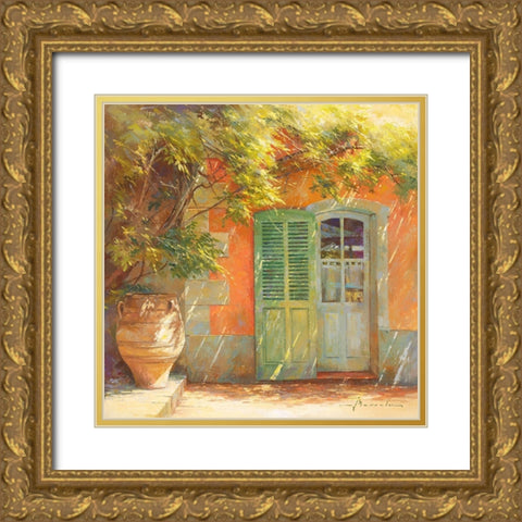 A l ombre de la glycine Gold Ornate Wood Framed Art Print with Double Matting by Messely, Johan