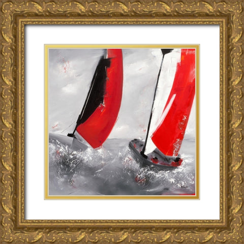 Deux voiles rouges Gold Ornate Wood Framed Art Print with Double Matting by Allaire, Lydie