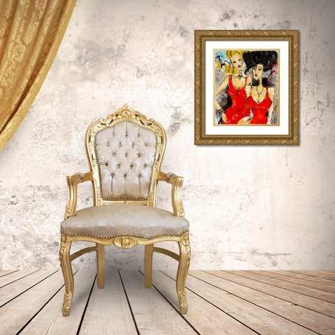 Demoiselles en rouge Gold Ornate Wood Framed Art Print with Double Matting by Zacher-Finet, Isabelle