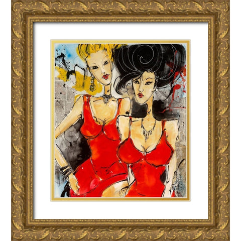 Demoiselles en rouge Gold Ornate Wood Framed Art Print with Double Matting by Zacher-Finet, Isabelle