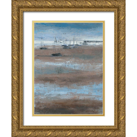 Maree basse et jetee Gold Ornate Wood Framed Art Print with Double Matting by Persillon, Francoise