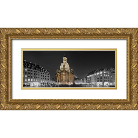 Altmarkt Dresden mit Frauenkirche Gold Ornate Wood Framed Art Print with Double Matting by Fischer, Rolf
