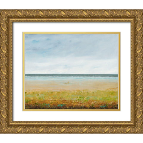 Lone Seagull Gold Ornate Wood Framed Art Print with Double Matting by Royer, Simon