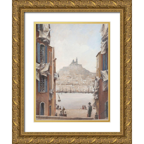 Descente vers le vieux port Gold Ornate Wood Framed Art Print with Double Matting by Letestu, Yann