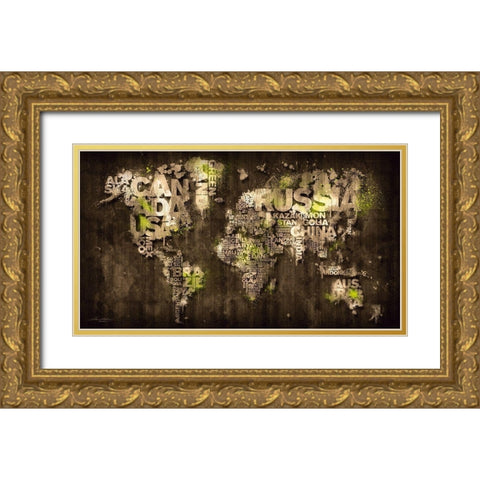 Dark Storm Lime Green Gold Ornate Wood Framed Art Print with Double Matting by Mikael D. Design