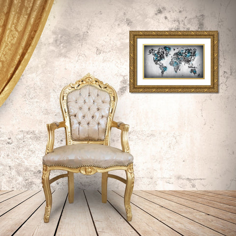 Minimal Blue Gold Ornate Wood Framed Art Print with Double Matting by Mikael D. Design