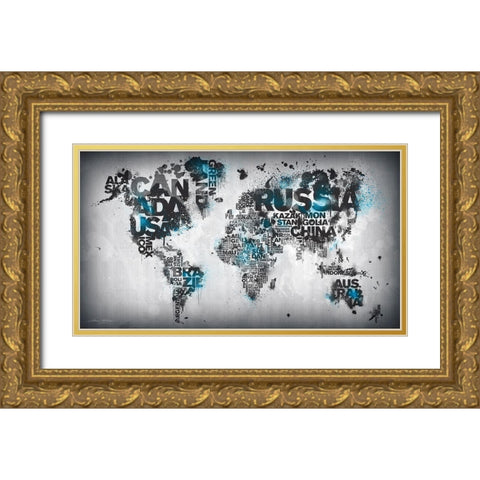 Minimal Blue Gold Ornate Wood Framed Art Print with Double Matting by Mikael D. Design