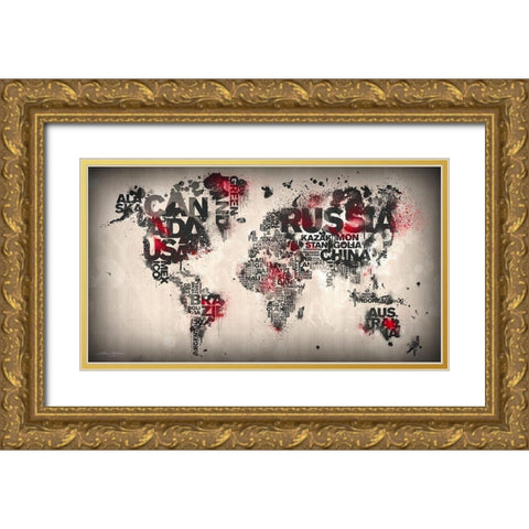 Minimal Red Gold Ornate Wood Framed Art Print with Double Matting by Mikael D. Design