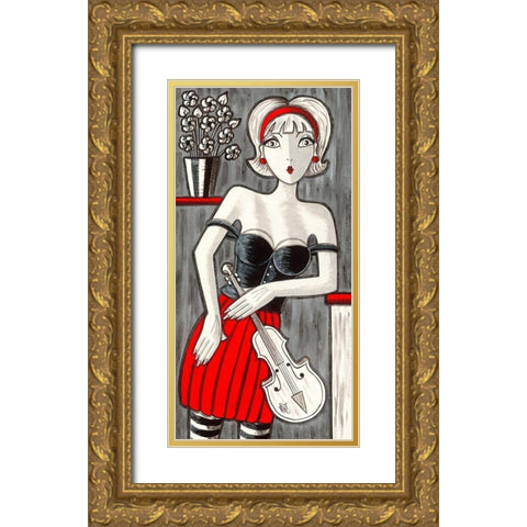 Violon blanc Gold Ornate Wood Framed Art Print with Double Matting by MIROTA