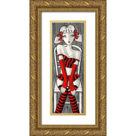 Blonde aux couettes Gold Ornate Wood Framed Art Print with Double Matting by MIROTA