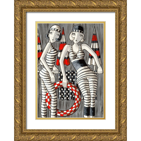 Les baigneuses des annees folles Gold Ornate Wood Framed Art Print with Double Matting by MIROTA
