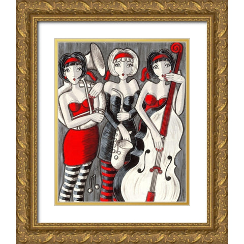 Jazz Band Gold Ornate Wood Framed Art Print with Double Matting by MIROTA