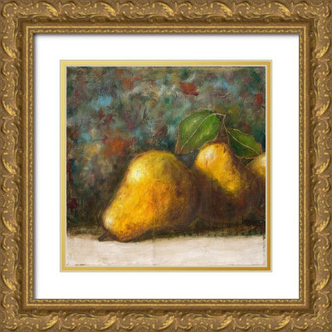 Triptyque poires I Gold Ornate Wood Framed Art Print with Double Matting by Lionnet, Pascal