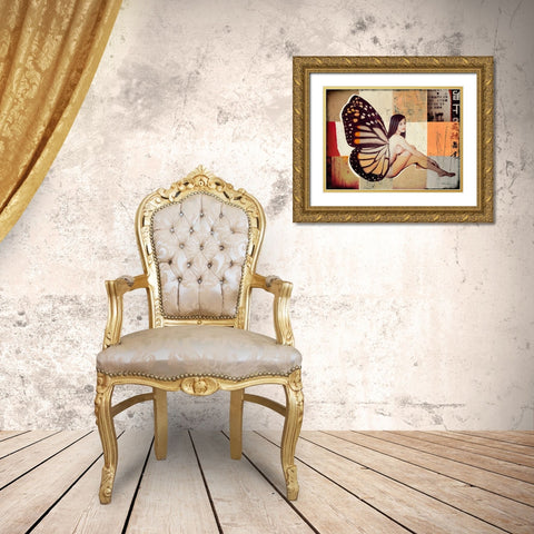 Butterfly II Gold Ornate Wood Framed Art Print with Double Matting by Shirin Donia