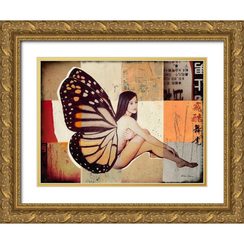 Butterfly II Gold Ornate Wood Framed Art Print with Double Matting by Shirin Donia