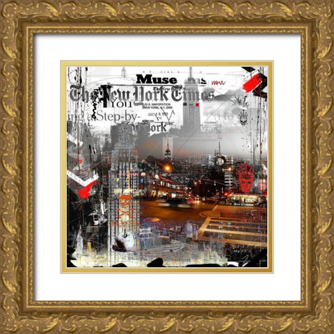 Gris New York Gold Ornate Wood Framed Art Print with Double Matting by MN.FF