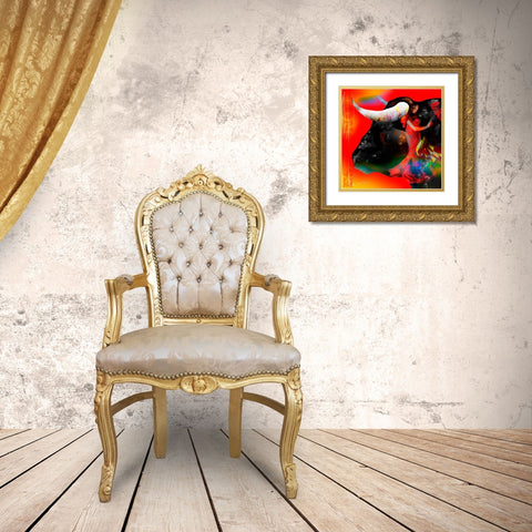 Cabeza de Toro Roja Gold Ornate Wood Framed Art Print with Double Matting by Bosboom, Leon