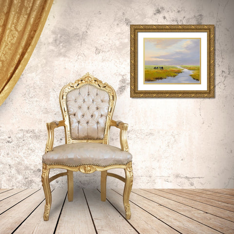 Grazing Cattle Gold Ornate Wood Framed Art Print with Double Matting by Groenhart, Jan