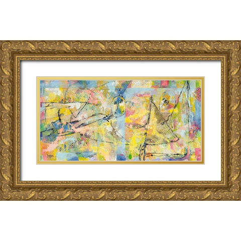 Fliegender und sitzender Engel Gold Ornate Wood Framed Art Print with Double Matting by Luci
