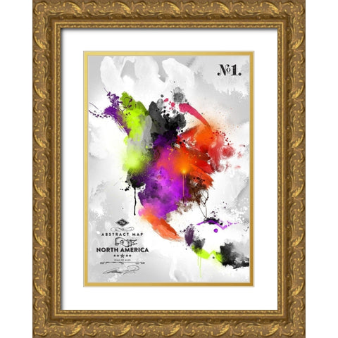 Abstract America-No. 1 Gold Ornate Wood Framed Art Print with Double Matting by Mikael D. Design