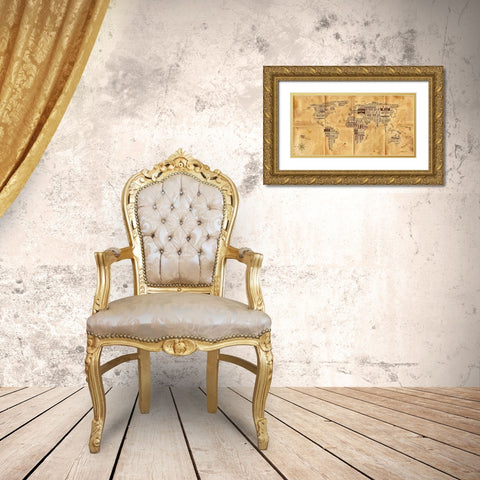 World of Life-Seachart Gold Ornate Wood Framed Art Print with Double Matting by Mikael D. Design